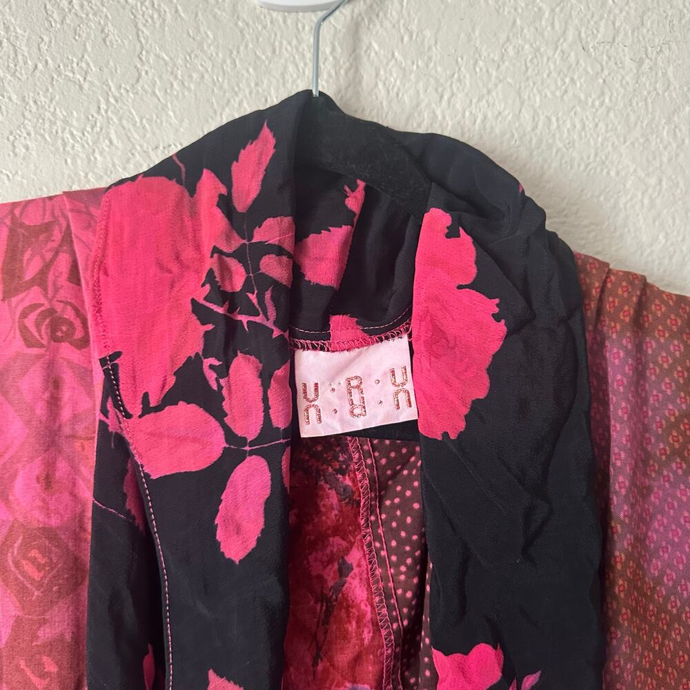 URU pink black mixed pattern floral kimono jacket - Picture 4 of 8